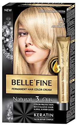 BELLE'FINE® - Black Series - Tinte permanente natural - Con 3 aceites y queratina - Rubio ceniza claro