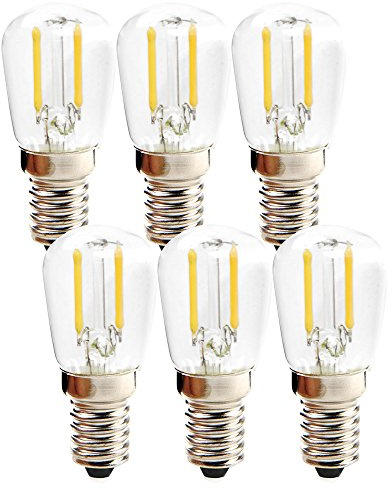 NCC-Licht 6x LED Lampe T26 Röhre E14 1W 60lm Extra Warmweiß 2200K | Filamentlampe aus klarem Glas ersetzt 8W Glühlampe, mit E14-Sockel, ideal für Kühlschrank Dunstabzug und Haushalt