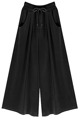 Pantalon Taille Haute Palazzo Jambe Large Droit Pantacourt Grande Taille - Pantalons - Femmes (48, Noir)
