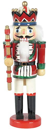OBC-Kunsthandwerk Nussknacker Kunsthandwerks-Stil König mit Zepter rot-grün / 25 cm/weihnachtlicher Nussknacker/handbemalte Deko Figur aus Holz/weihnachtlich dekorieren