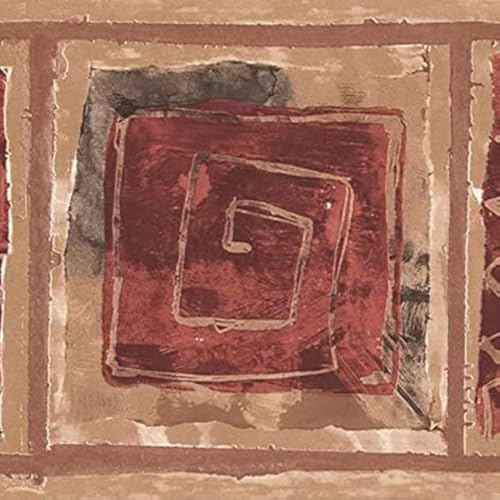 CONCORD WALLCOVERINGS ™ Wallpaper Border Art Pattern Geometric Figures Lines for Cottage Living Room, Brown Burgundy Gray, 7 Inches by 15 Feet UE919B