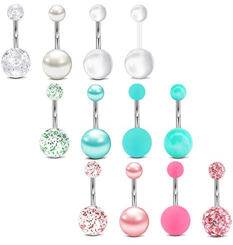 Mayhoop Piercing Ombelico Anello con Ombelico in Acciaio Inoxydable 14G 10mm Perla Corpo Ombelico Pancia Ombelico Piercing