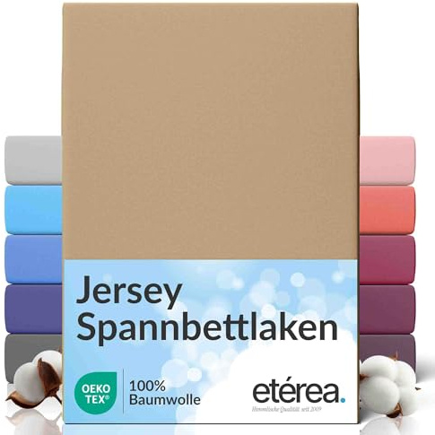 etérea Jersey Spannbettlaken 90x200-100x200 cm Taupe bis 25cm Höhe | 100% Baumwolle Jersey Spannbetttuch · Rundumgummizug bis 25 cm Steghöhe · bügelfrei & pflegeleicht · OEKO-TEX Made in Green