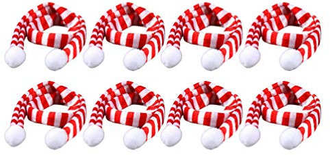 Toyvian 8Pcs Mini Schneemann Schal Wein Topper Umfasst Weihnachten Wein Flasche Dekoration Strick Rot Streifen Schal Puppe Schal Haustier Kostüm Zubehör Desktop-Ornamente