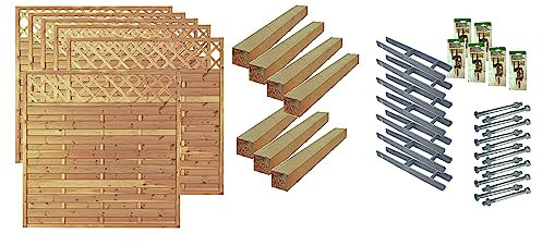 TETZNER & JENTZSCH Zäune Memphis 4 I Sichtschutz Zaun 180 x 180 cm Graugrün I Gartenzaun aus Holz für den Sichtschutz I Zaun mit Lamellenwand I Gartenzaun Komplettset mit Trennwand für den Windschutz