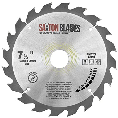 Saxton TCT Kreissägeblatt mit flacher Oberseite, 190 mm x 20 T x 30 mm, Bohrung und Ringe, passend für Bosch, Makita etc