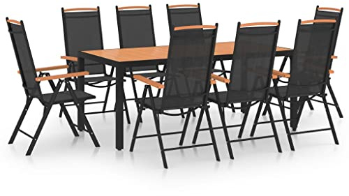 vidaXL 9-TLG. Garten-Essgruppe Aluminium Schwarz