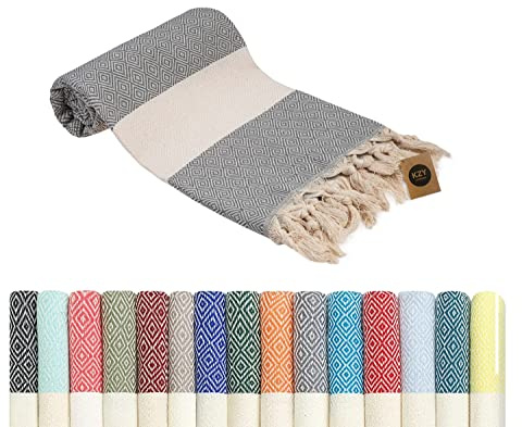 KZY LONDON Saunatuch Hamamtuch Saunahandtuch Strandtuch Badetuch Duschtuch Strandhandtuch Picknickdecke%100 Baumwolle Extra Leicht XXL 100 x 180 cm Damen&Herren (1, Grau)