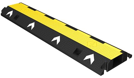 Cable Protector 1-Channel | Heavy-Duty Pedestrian Cable Ramp | Weatherproof PVC Outdoor Cable Cover with Bright Yellow Lid | Prevent Tripping Hazards and Cable Damage - 1 Pc
