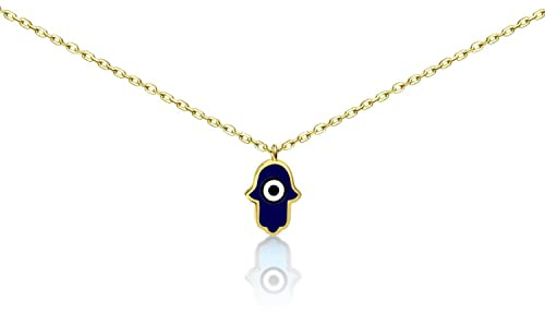 MYSTIC JEWELS By Dalia - Collar Plata de Ley 925, Hamsa (Mano de Fátima) esmaltada mal de ojo, ideal para regalar (Dorada)