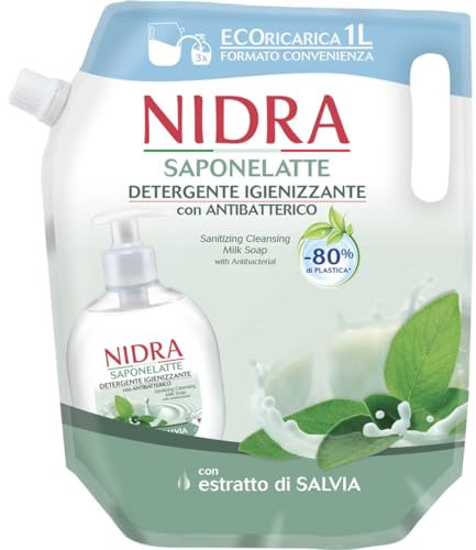 NIDRA | Eco-Ricarica Saponelatte Igienizzante con Antibatterico, con Proteine del Latte, Dermatologicamente Testato, Made in Italy, 1000 ml
