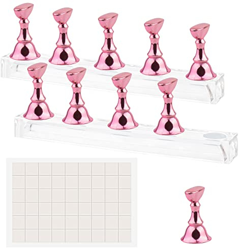 Difenni Nail Stands Acrylic Nail Art,Press on Nail Stand Magnetic Nail Tips Practice Holder 54 Pcs Reusable Adhesive Putty for DIY Painting(Pink