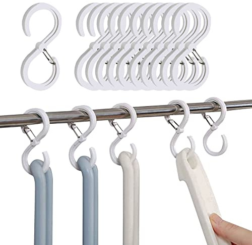 VBNZBK 24 Stück S-Haken für Kleiderstange, rutschfest, weiß | Bohrfreie Montage, platzsparend, PP Kunststoff, belastbar, für Stangen Ø 1,5-3 cm, vielseitig für Küche Bad Garten Büro