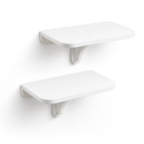 WELLAND 11.8 x 8.25 White Wall Mounted Desk Small Floating Shelves Set of 2 Folding Wall Shelves Drop-Leaf Table Fold Down Desk for RV, Camper, Loft Beds