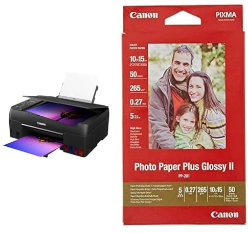 Canon Multifunktionsdrucker PIXMA G650 MegaTank Drucker Tintenstrahldrucker Scanner Kopierer schwarz & Fotopapier PP-201 glänzend - 10x15 cm 50 Blatt für Tintenstrahldrucker - PIXMA Drucker rot