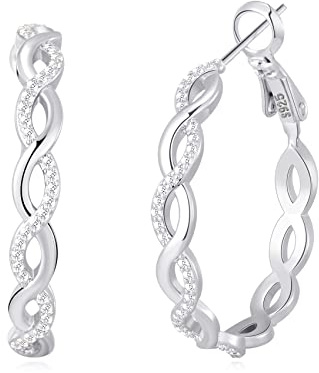 Senteria 925 Sterling Silver Earrings Hoops for Women Lightweight Twisted Hoop Earrings With Cubic Zirconia Hypoallergenic Hoops Earrings for Girls (40MM)