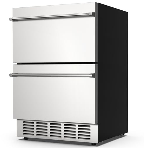 Mojgar 24 Inch Under Counter Double Drawer Fridge,Two Drawer Refrigerator Indoor Beverage Refrigerator, Stainless Steel Beverage Fridge for Home & Commercial Use (Foam Door)