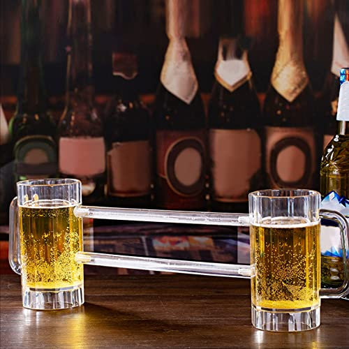 Bicchieri da Birra Grandi E Pesanti con Manico, Tazze in Vetro Doppio Siamesi in Acrilico, Boccali in Vetro da 14,5 Once, Bicchieri Divertenti Per Boccali da Birra Per Bar KTV Game Competition