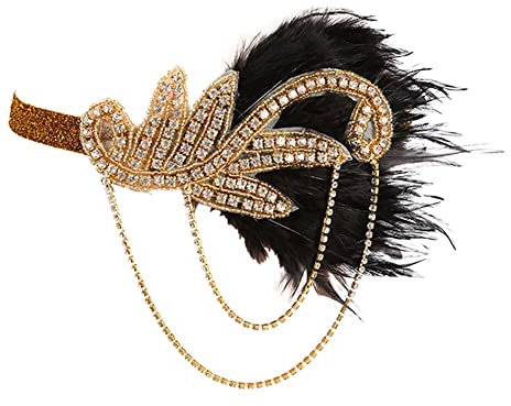 1920s Kopfschmuck Flapper Stirnband Damen 1920er Feder Stirnband 20er Jahre Stil Flapper Charleston Haarband Great Gatsby Damen Fasching Kostüm Accessoires für Frauen Kristall Stirnband