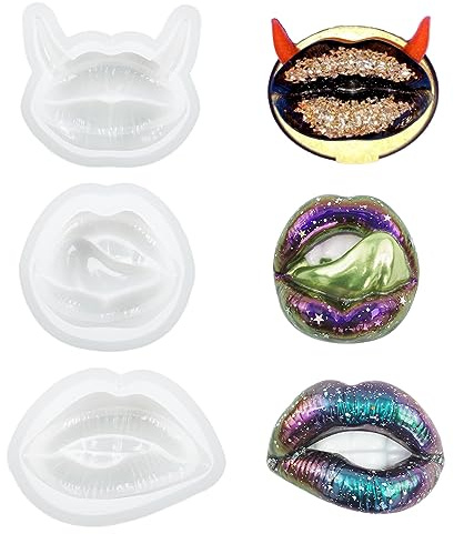 DIYBravo 3 Stücke Lippen Silikonformen Epoxidharz Resin Formen 3D Ornamente Epoxy Formen Resin Molds für Schreibtisch Zuhause Dekoration