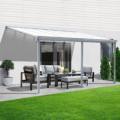 Terrassenüberdachung Sky Guard Aluminium 434 cm als Bausatz Sichtschienen und Hohlkammerplatten Weiß