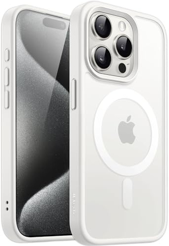 JETech Matte Magnetische Hülle für iPhone 15 Pro Max, Weiß | Kompatibel mit MagSafe, Matte Transluzent Rückseite, Dünn Stoßschutz