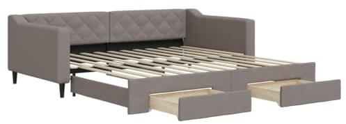 vidaXL Tagesbett Ausziehbar mit Schubladen Taupe 100x200 cm Stoff
