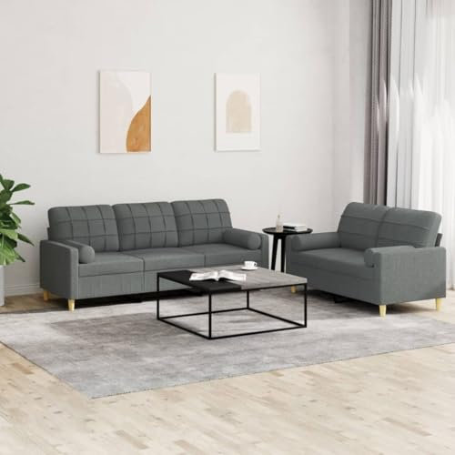 ZEYUAN 2-TLG. Sofagarnitur mit Kissen Dunkelgrau Stoff, Sofa Mit Relaxfunktion, Couchgarnitur, Wohnzimmer Sofa, Couch, Sofa Set 3201323
