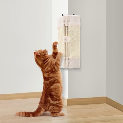 LIFLIX Kratzbrett Ecke für Katzen, Kratzbrett Wand mit hängendem Ball - Höhe Qualität Sisal Kratzecke Katze, Kratzschutz für Wand und Möbel