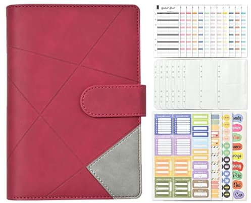 Budgetplaner Mit Geldumschlägen, Geldsparordner Mit Geldumschlägen For Budgetieren, Sparen Von Geld, 6-Ring-Loseblatt-Geldsparordner Mit Magnetschnalle For Männer Und Frauen (Color : Red)