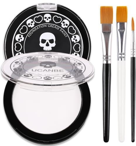 UCANBE Fond de Teint (Blanc+Noir) avec 3 Pinceaux, Peinture Visage Sûre et Non Toxique, Peinture Corporelle pour Halloween, Mardi Gras, Théâtre, Scène, Film