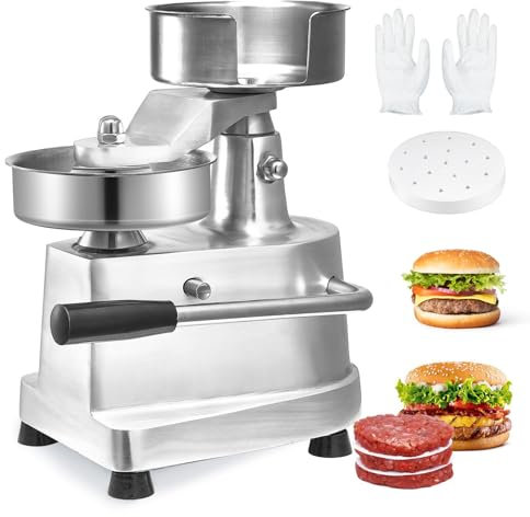 Hamburgatrice Pressa per Hamburger in acciaio inossidabile, per la produzione professionale di hamburger con un diametro di 100 mm, inclusi 500 carta cerata, piedi in gomma robusti,130mm