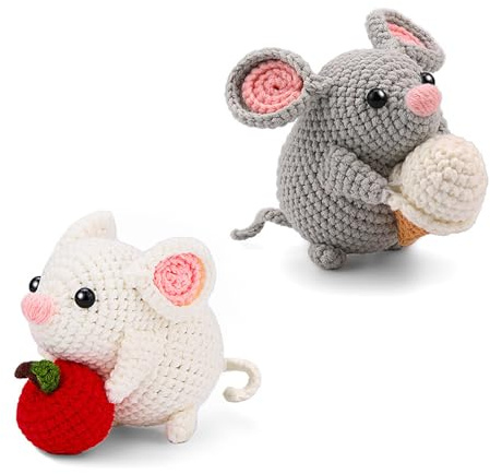 Zeizafa Häkelsets für Anfänger, Tier-Häkelsets, Maus-Häkelgarn-Set mit Häkelnadeln und Anleitung für DIY-Liebhaber, Anfänger, Häkelsets, DIY-Maus-Häkelsets, komplettes Tier-Häkelgarn-Set