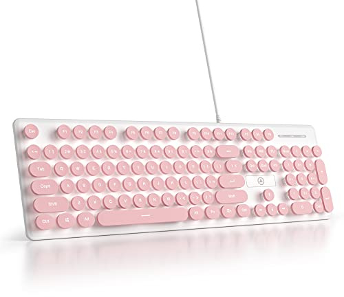 SbocKeeb Tastiera Illuminata PC, Tastiere Membrana Retroilluminati LED con Cute Tasti Rotondi, 104 Tasti Fullsize Tastiera USB Filo per PC/Win/Mac/Laptop QWERTY americana