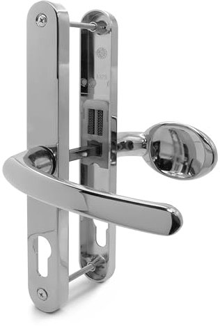 TSS Polished Chrome UPVC Door Handle Pair Set with Lever and Pad, Suits Fullex Locks, Sprung, 68mm PZ (Centres), 215mm Screw To Screw, Backplate 245mm x 32mm, Replacement PVC Door Handle in Polished C