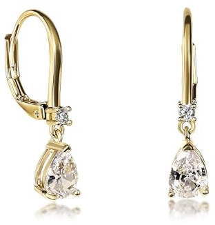 Zavana Kleine Tropfen-Ohrringe für Damen und Teenager-Mädchen, Zierliche Ohrhänger mit Birnenförmigem Stein, Silber oder Gold, Elegante Ohrringe mit Klappverschluss