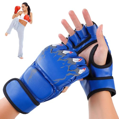 Tuxxjzm Gants de Kickboxing, Gants de Boxe,Gants MMA pour Hommes et Femmes | Gants Demi-Doigts Bandes de Poignet Support pour Hommes Femmes Entraînement de Boxe et de Sparring