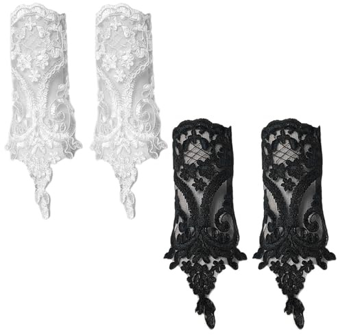 2 Paires De Gants En Dentelle Brodés Pour Femmes, Manches Sans Doigts Pour La Fête De Mariage De Bal