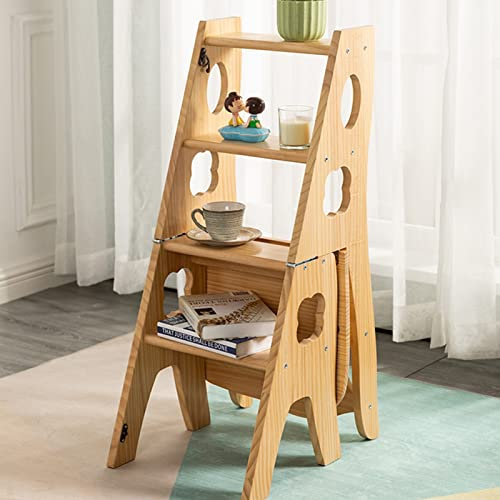 XCHSXYL Holzleiter Luft Multifunktions Tragbare 4-Stufen-Luftleiter, Leiter und Luft Kombination Multifunktions-Trittleiter für Haus Garten Büro - 150kg