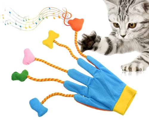 Teaser Katzenhandschuhe – interaktive Plüschhandschuhe mit 5 Fingern mit Glocke | Kätzchenspielzeug für Spaß und Bewegung, Plüschspielzeug für Katzen, kreatives Trainingsspiel für Kompasstiere