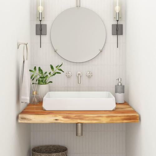 Gecheer Piano Bagno 80x60x2,5 cm Rettangolare Legno Massello di Acacia,Piano di Lavoro/d’appoggio/Top da Bagno,Piani Bagno,Top Bagno Piano per Lavabo,Piano Tavolo,Piano del Tavolo,P370260