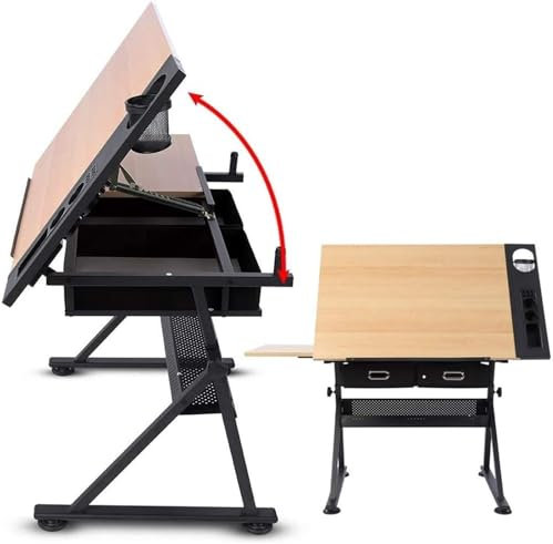 Zeichentische, Zeichentisch, Zeichentisch, höhenverstellbarer Zeichentisch, neigbarer Basteltisch mit Stauraum, Kunsttisch aus Ahornplatte, für den Zeichentisch im Homeoffice