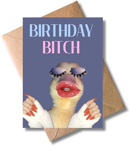 WBdesignz Lustige Geburtstagskarte „Birthday Bitch“ – Glamouröse & freche Karte für beste Freundinnen & Freunde – Meme Style – Für Frauen, Party, Spaß & Humor – DIN A6 – Mit Umschlag