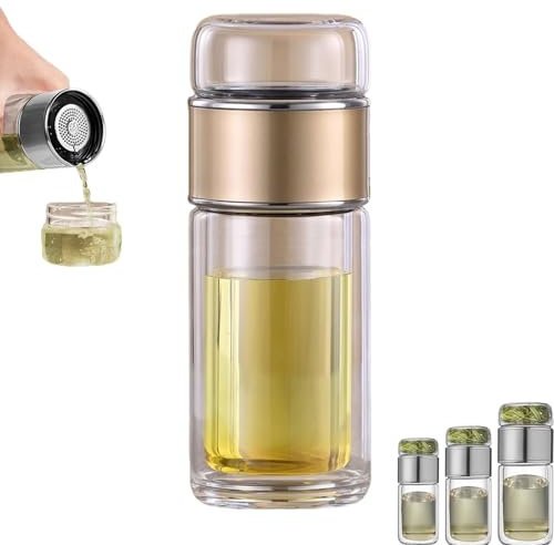 Infusifie Tee-Ei, Infusifie Tee-Ei, 3-in-1 Smart-Tee-Zubereiter für losen Tee, doppellagige Glas-Tee-Ei Flasche (Gold, 350 ml)