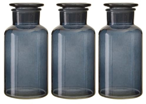 UNIQUE HOME LIVING Apothecary Jar Set of 3 Reagent Bottles, 500ml Grey Glass Storage Jars with Lid, Reusable Vintage Refillable Container for Essential Oils, Bath Salts, Lotion, Perfume