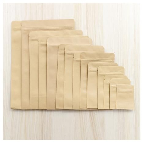 pipisweet Lot de 100 sacs cadeaux en papier kraft marron avec fermeture éclair - Sacs d'emballage alimentaire pour bonbons, café (10 x 15 cm)