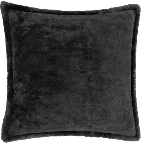 furn. Kallu Kissen mit Polyesterfüllung aus Kunstfell – weiches, Flauschiges Dekokissen mit Oxford-Kante (Schwarz – 55x55cm)