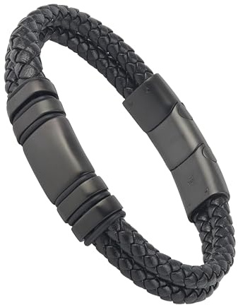 Forge & Foundry Men's Adjustable Black Leather Bracelet | Genuine Woven Leather with Snap Clasp | Design-Led, Artisan Jewellery from London [Navarro]