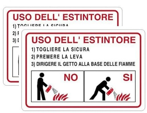 N° 2 CARTELLO SEGNALETICO IN PLASTICA 18X12 USO DELL'ESTINTORE