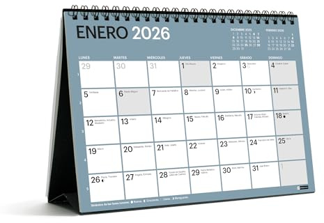 Miquelrius - Calendrier 2026 de bureau Chromat, organiseur annuel A5 : 210 x 148,5 mm, espace pour annoter, reliure spirale double, 9 couleurs intérieures, planificateur 12 mois, espagnol